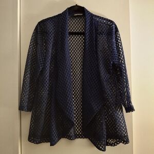 Liquid Knirts Navy Blue Sheer Mesh Open Front Women's Cardigan
